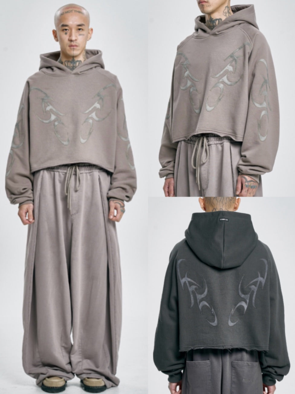 【AJOBYAJO】Tribal AJO Applique Cropped Hoodie