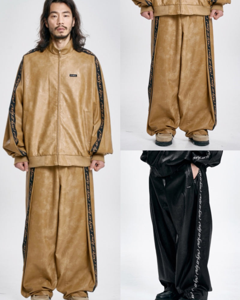 【AJOBYAJO】Vegan Leather One Tuck Track Pants