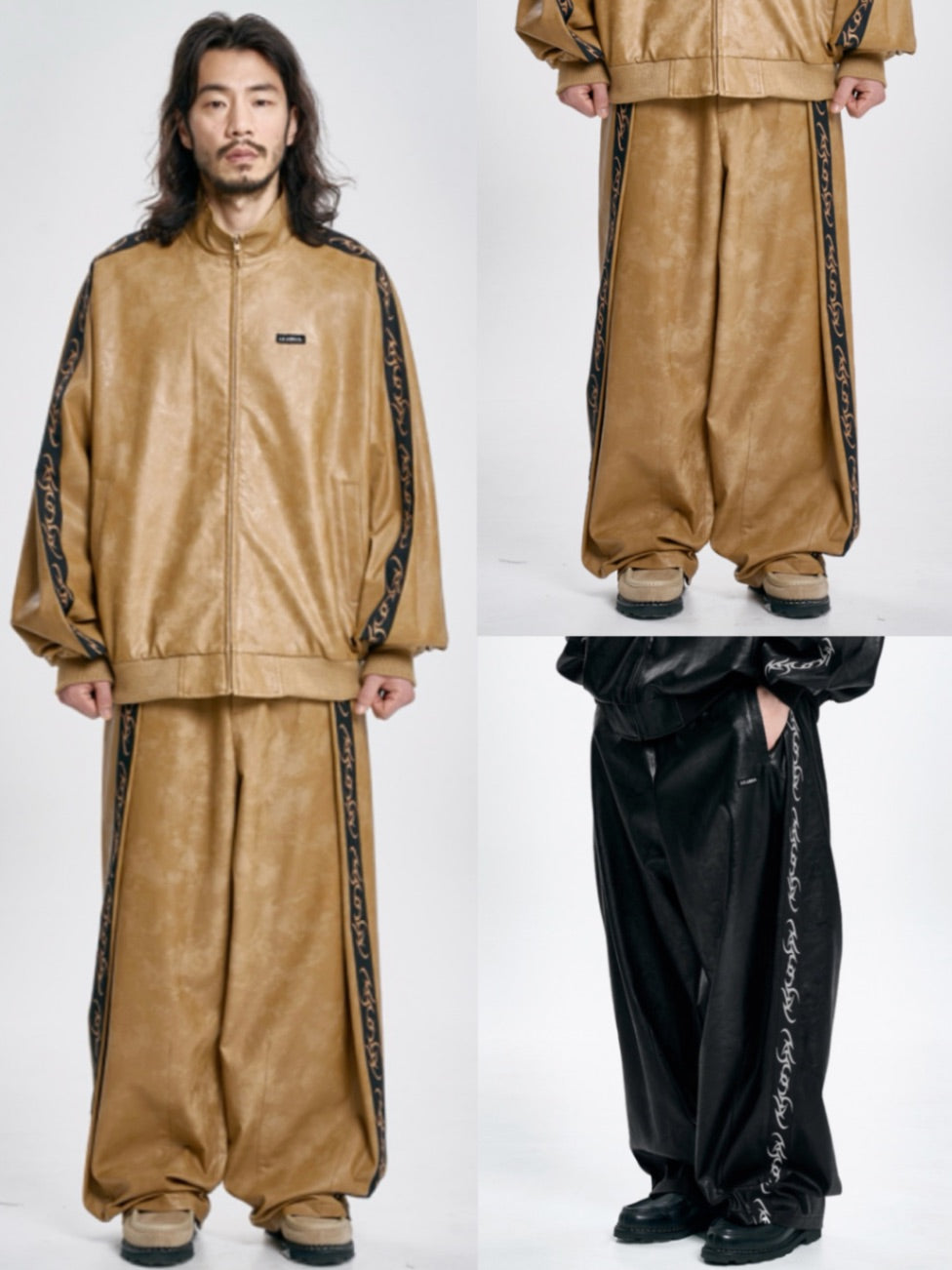【AJOBYAJO】Vegan Leather One Tuck Track Pants