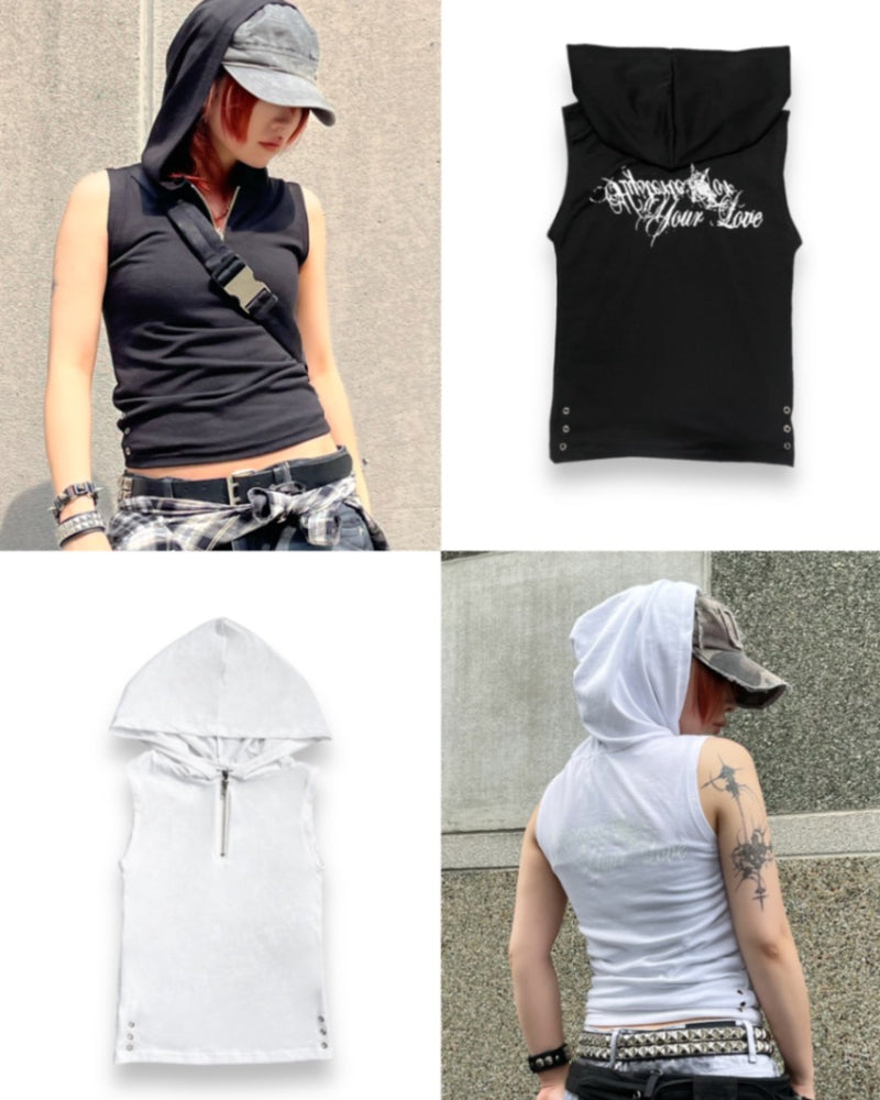 【Bizarre Maiden】sleeveless back print hoodie (2color)