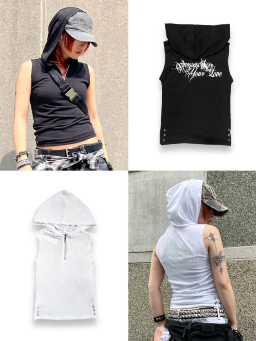 【Bizarre Maiden】sleeveless back print hoodie (2color)