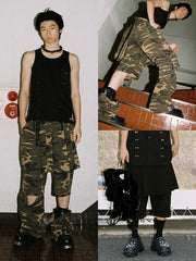 【ESC STUDIO】skirt layered snap pants