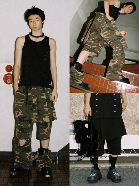 【ESC STUDIO】skirt layered snap pants