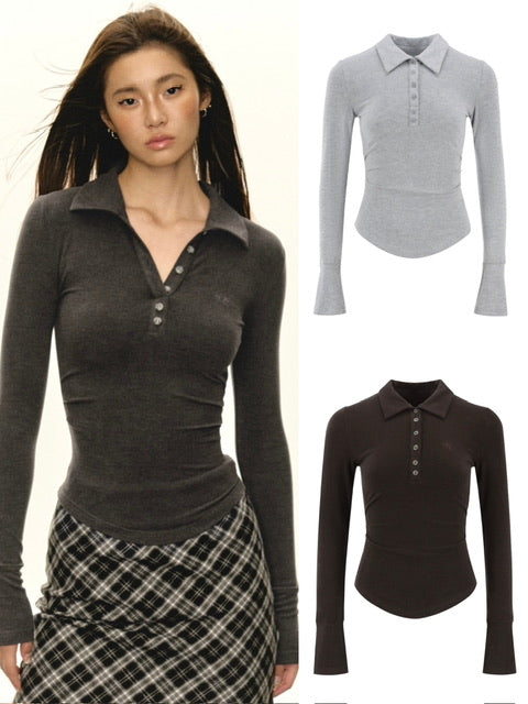 【ARISEISM】Knit Long Sleeve Polo