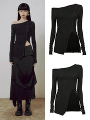 【FLAREUP】One-Shoulder Lettuce Stitch Cardigan