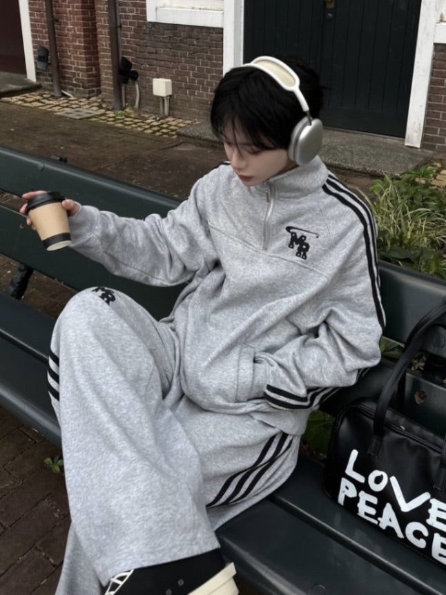 国際配送【LUV CODE】half zip line sweat shirt