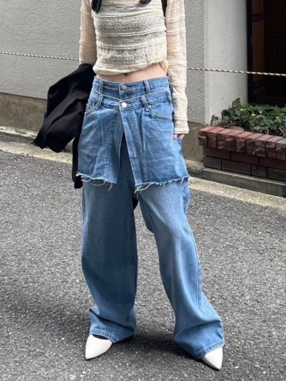 受注制【OaKS】skirt layered denim pants