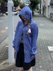 受注制【OaKS】nylon sheer hood shirt (2color)