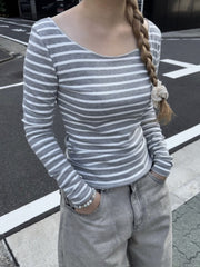 受注制【OaKS】off shoulder border long sleeve (2color)