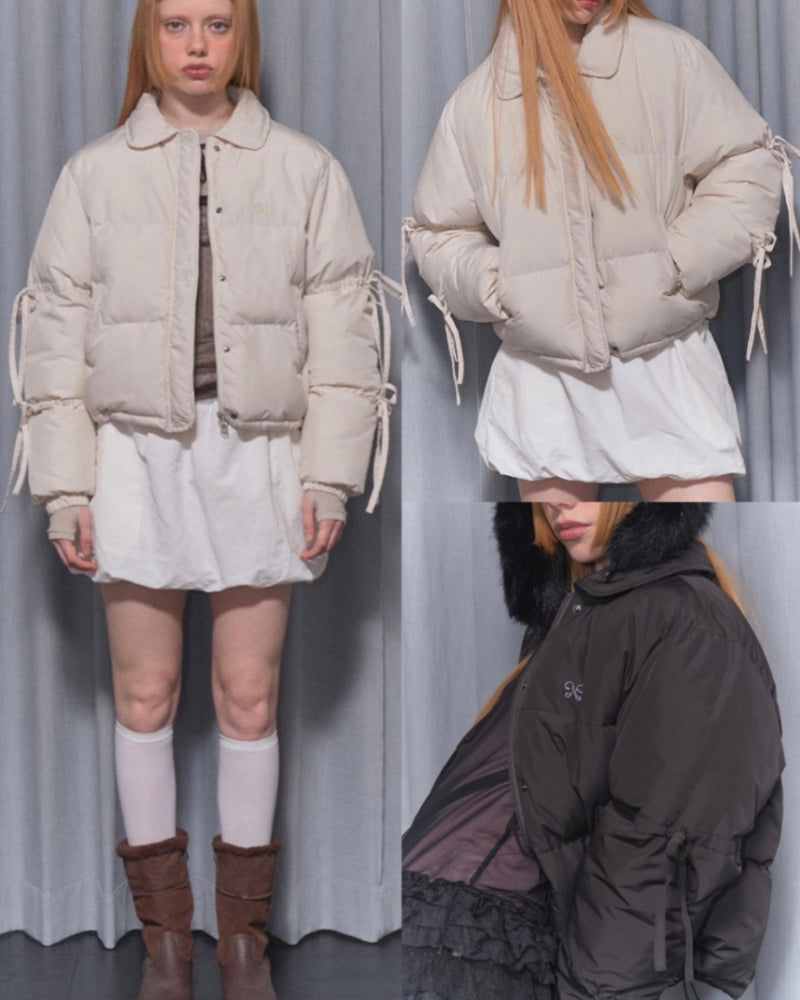 【FANCY CLUB】RIBBON COLLAR SHORT PUFFER