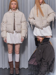 【FANCY CLUB】RIBBON COLLAR SHORT PUFFER