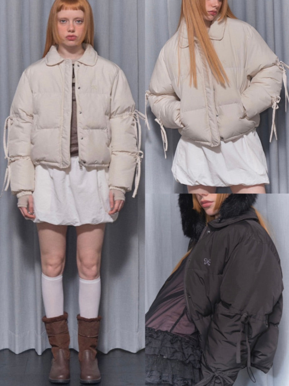 【FANCY CLUB】RIBBON COLLAR SHORT PUFFER