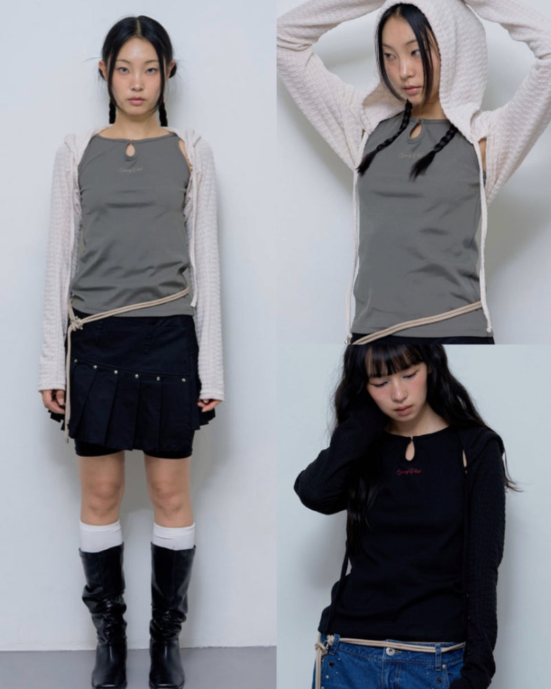 【FANCY CLUB】KNITTED HOOD BOLERO SET UP