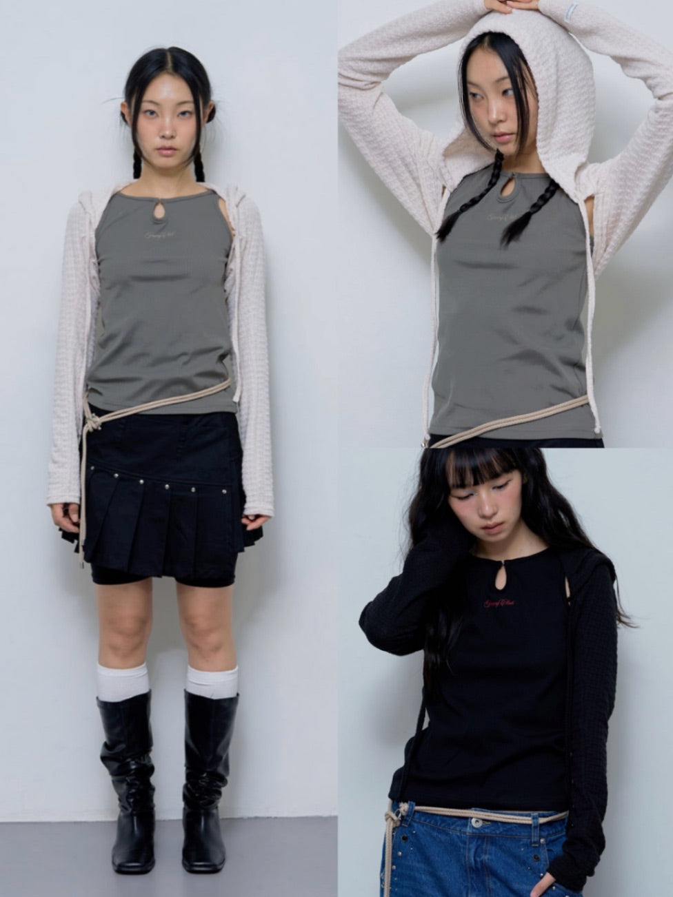【FANCY CLUB】KNITTED HOOD BOLERO SET UP / 【ファンシークラブ】タンクトップ長袖ニットボレロセットアップ