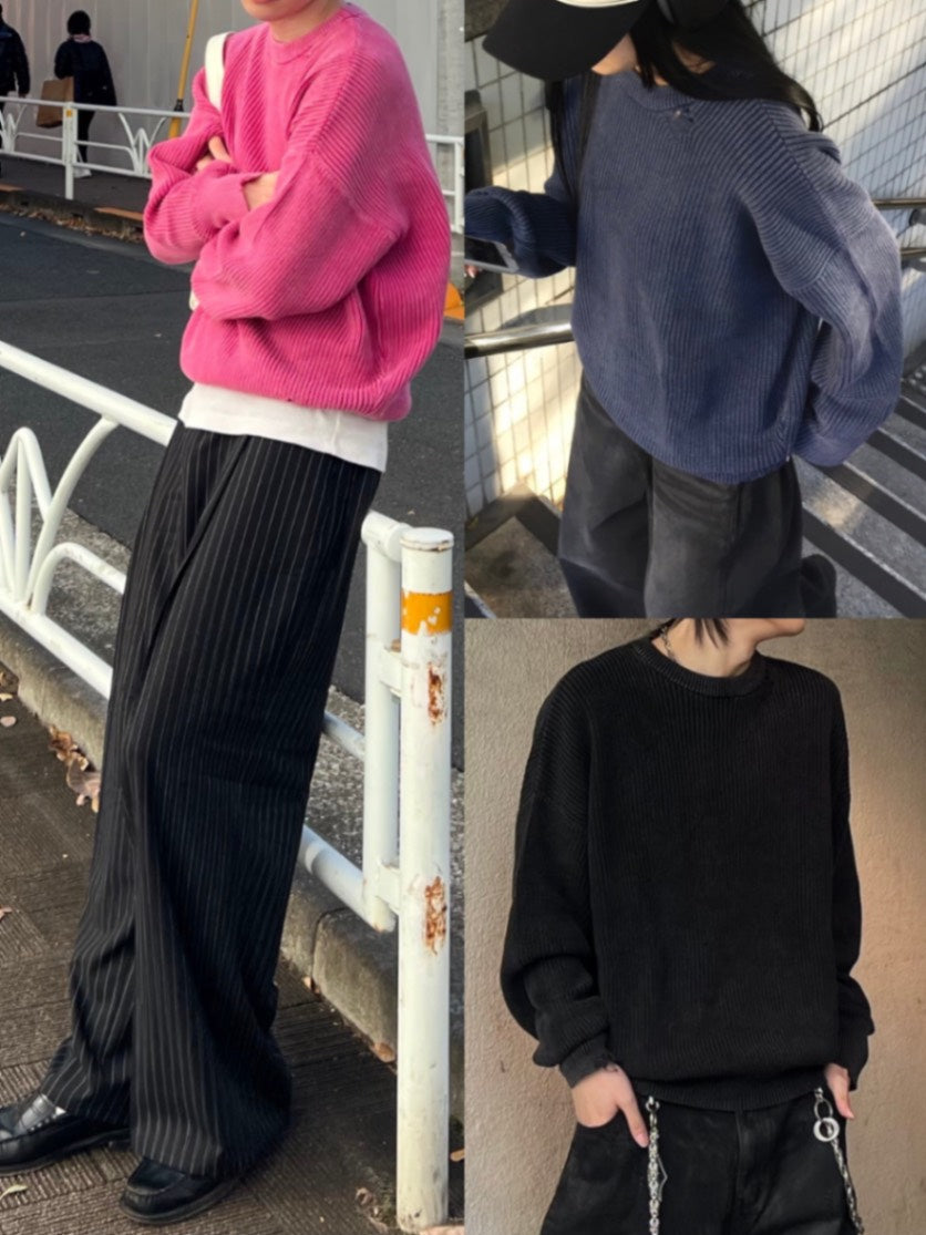 【Chikashitsu +】vintage wash damage knit (3color) / 【チカシツプラス】ビンテージウォッシュダメージ長袖ニット