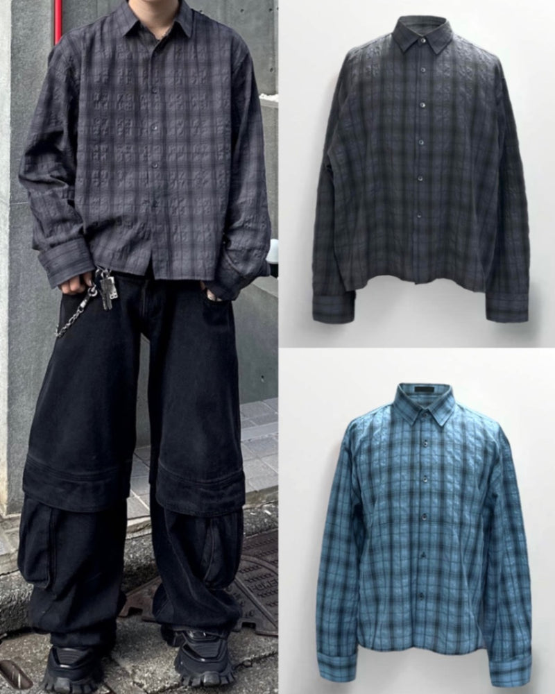 大阪店WEB限定【Chikashitsu +】cropped check shirt (2color)