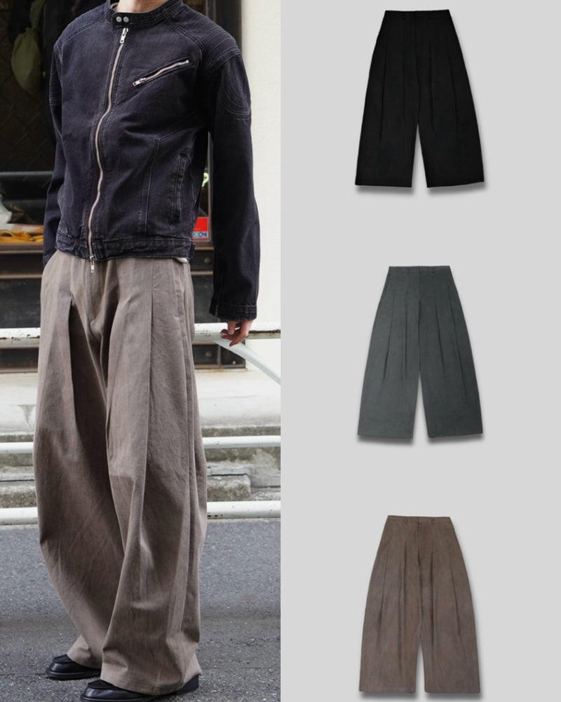 東京店WEB限定【Chikashitsu +】deep tuck cotton wide slacks (3color)