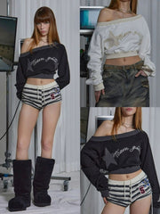 【GATELESS】OFF SHOULDER CROPPED SWEAT SHIRT