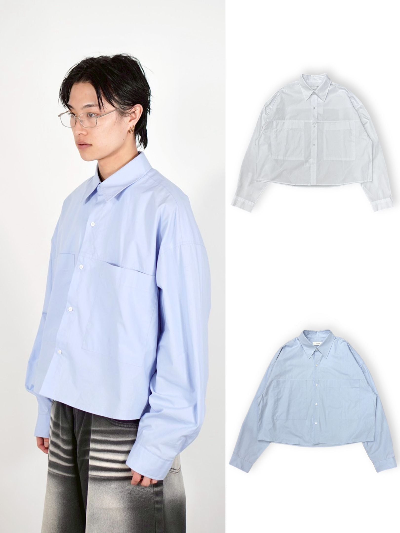【Chikashitsu +】cotton cropped shirt (2color)