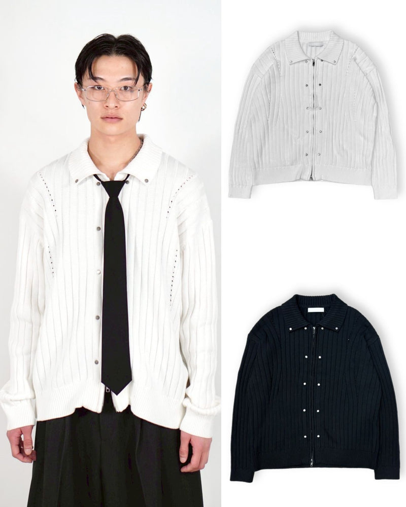 【Chikashitsu +】rivet zip up knit (2color)