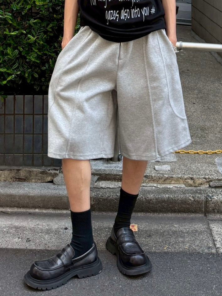 【Chikashitsu +】stitch bermuda sweat pants (2color)