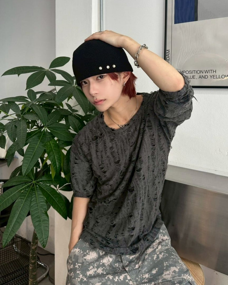 国際配送【LUV CODE】damage long sleeve tee (3color)