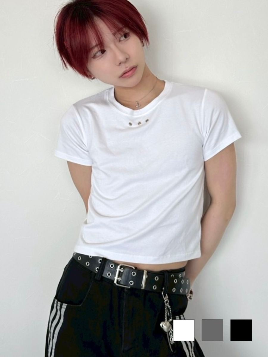 【LUV CODE】eyelet cropped tee (3color)