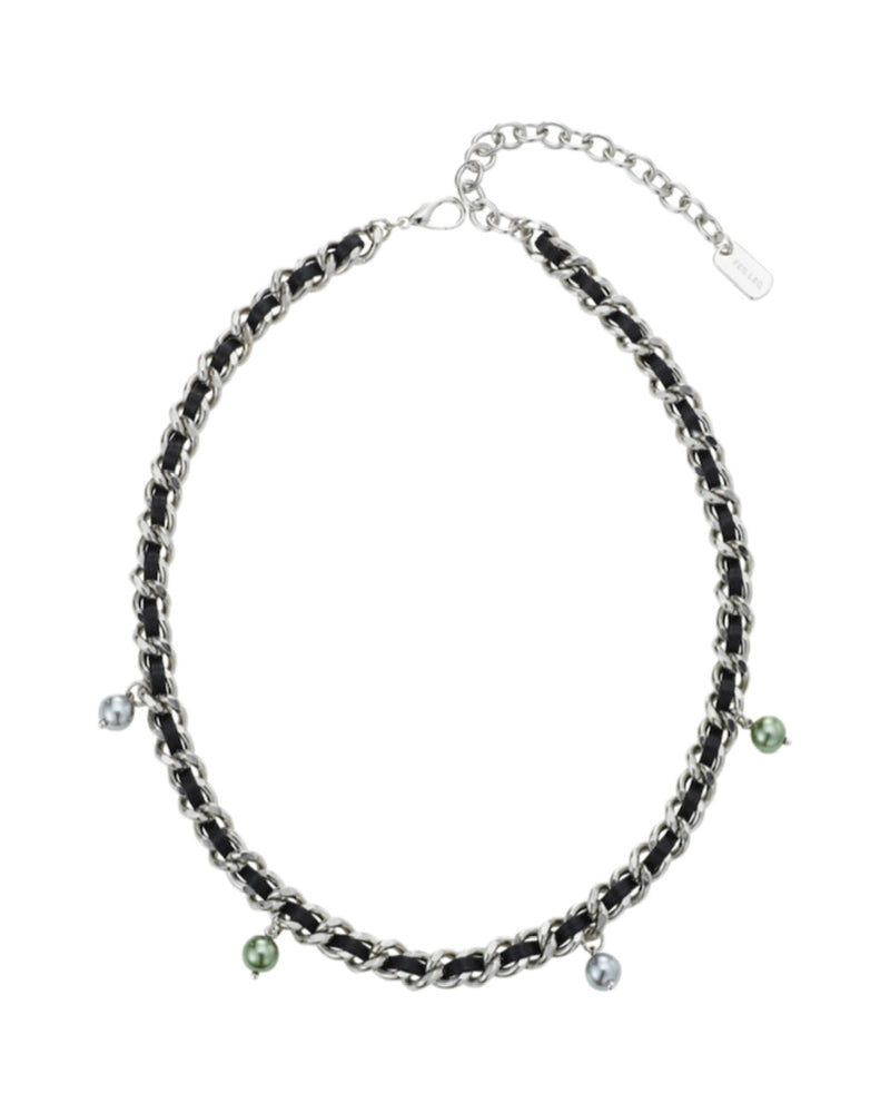 【PEG LEG】long leather chain rattle pearl necklace