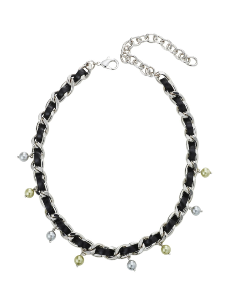 【PEG LEG】leather chain rattle pearl necklace