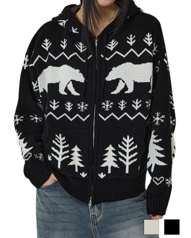【OY】POLAR BEAR KNIT HOODIE ZIP UP