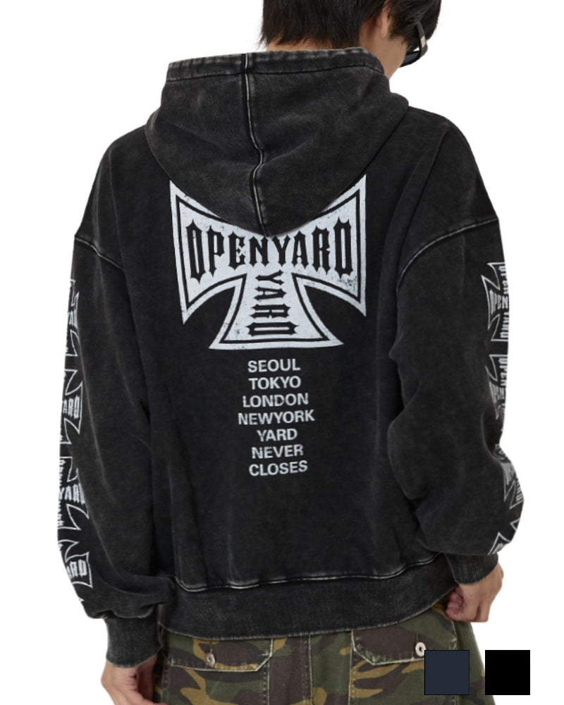 【OY】CROSS FADE WASHED HOODIE ZIP UP