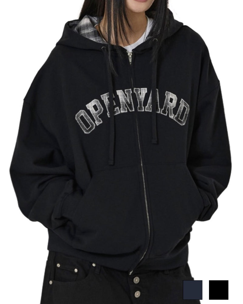 【OY】FLANNEL CHECK LOGO HOODIE ZIP UP