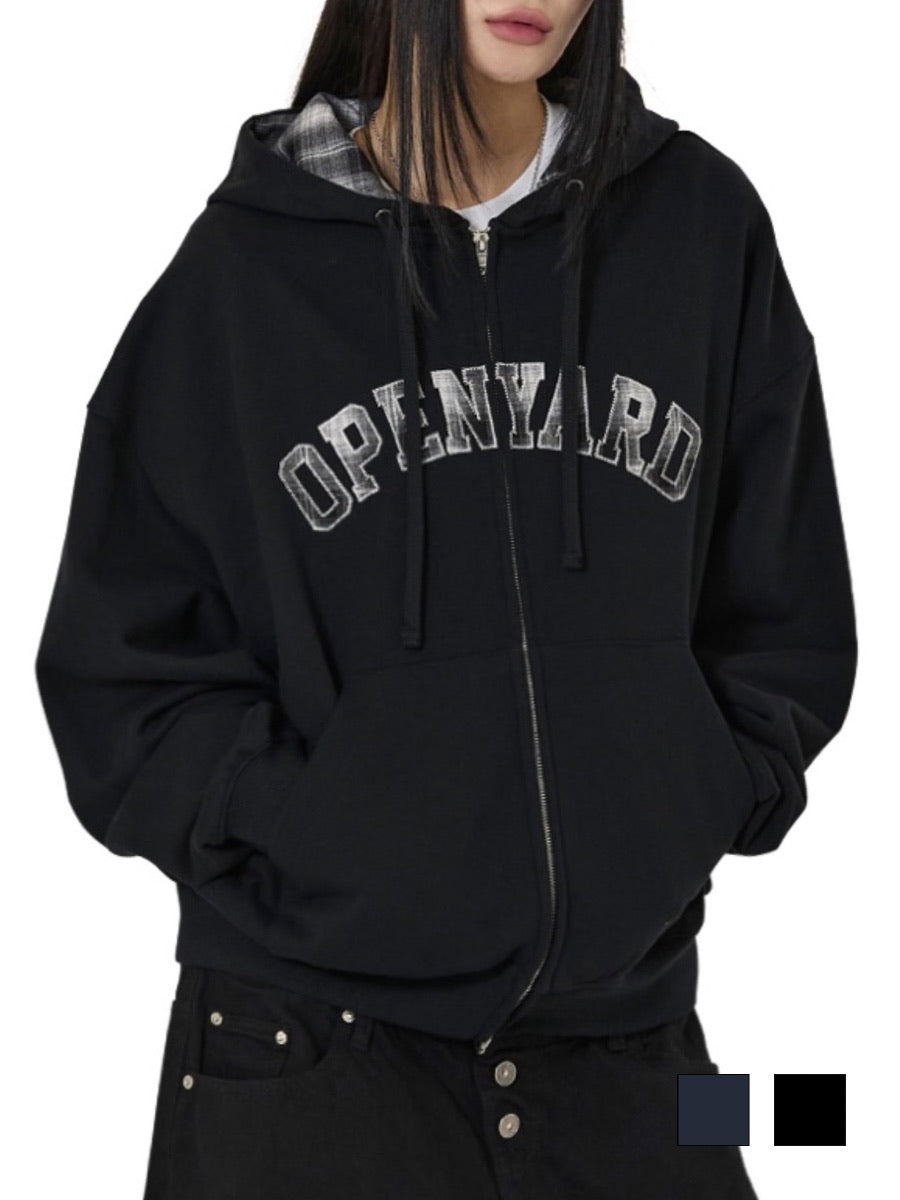 【OY】FLANNEL CHECK LOGO HOODIE ZIP UP