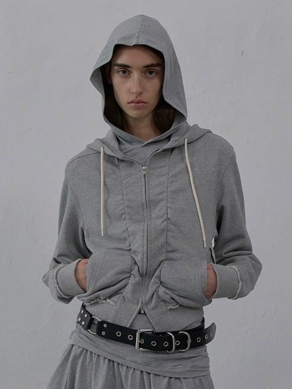 【LCDC】SHIRRING DETAIL ZIP-UP HOODIE
