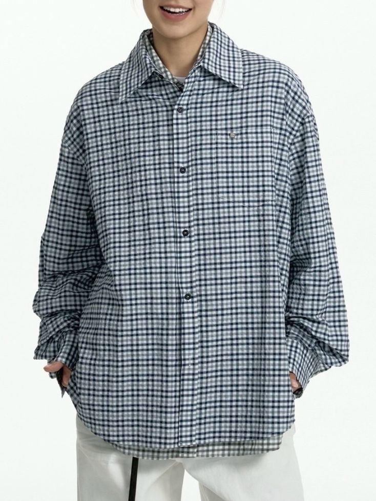 【TGNS】Two-Tone Fine Check Shirt / 【ツーガンズ】オーバーサイズチェックシャツ