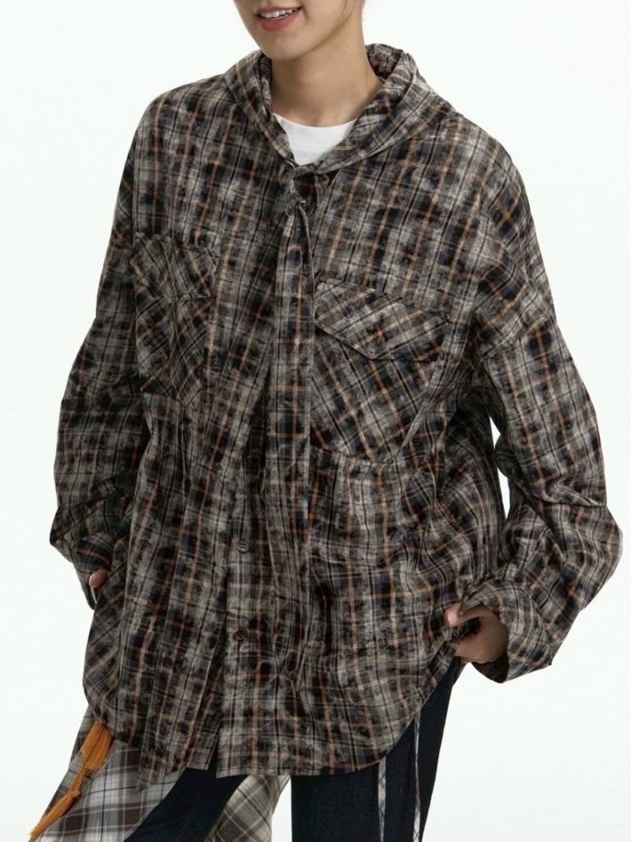 【TGNS】Hooded Tie Shirt / 【ツーガンズ】タイセットフートチェックシャツ