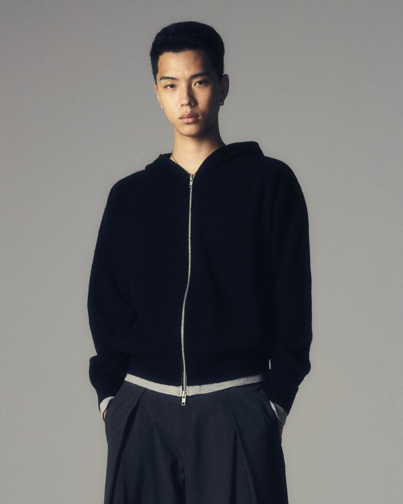 【CS】layered knit zip hoodie