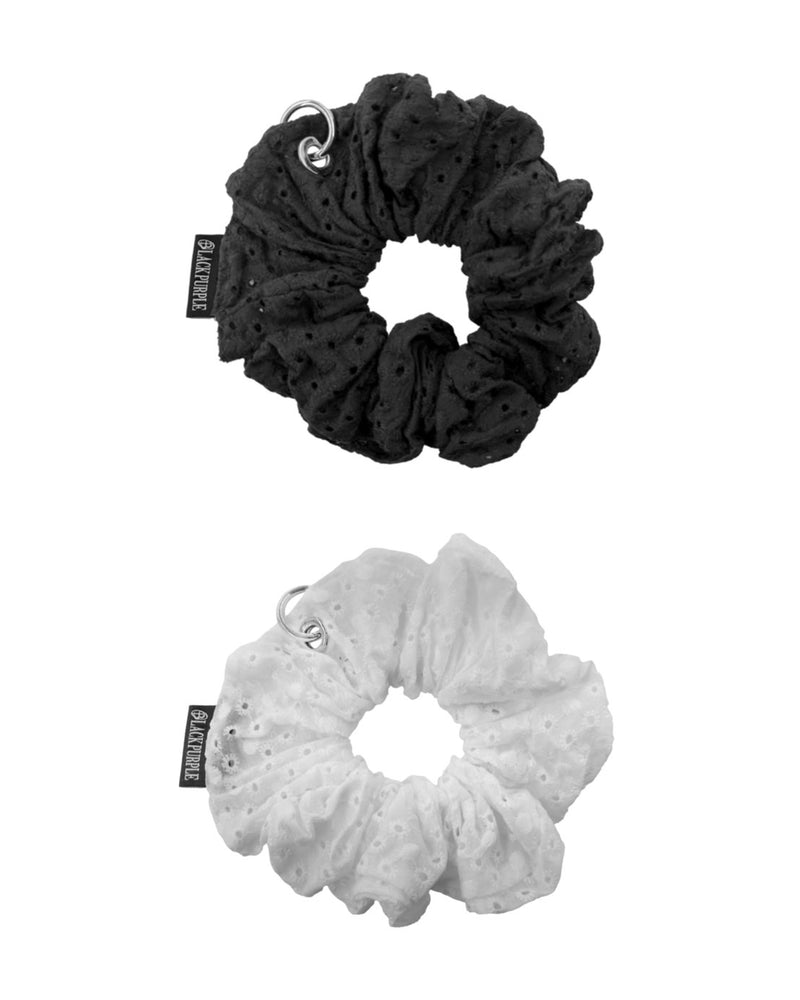 【BLACK PURPLE】Netty Lace Eyelet Scrunchie