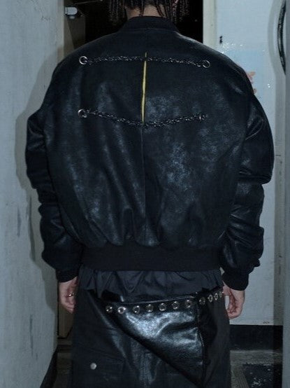 【BEBOF】Cracked fake leather jacket