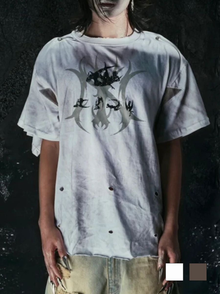【Cozy world Wide】"CHAOS GIRL" WAXED T SHIRT / 【コージーワールドワイド】ロゴグラフィックウォッシュ半袖Tシャツ