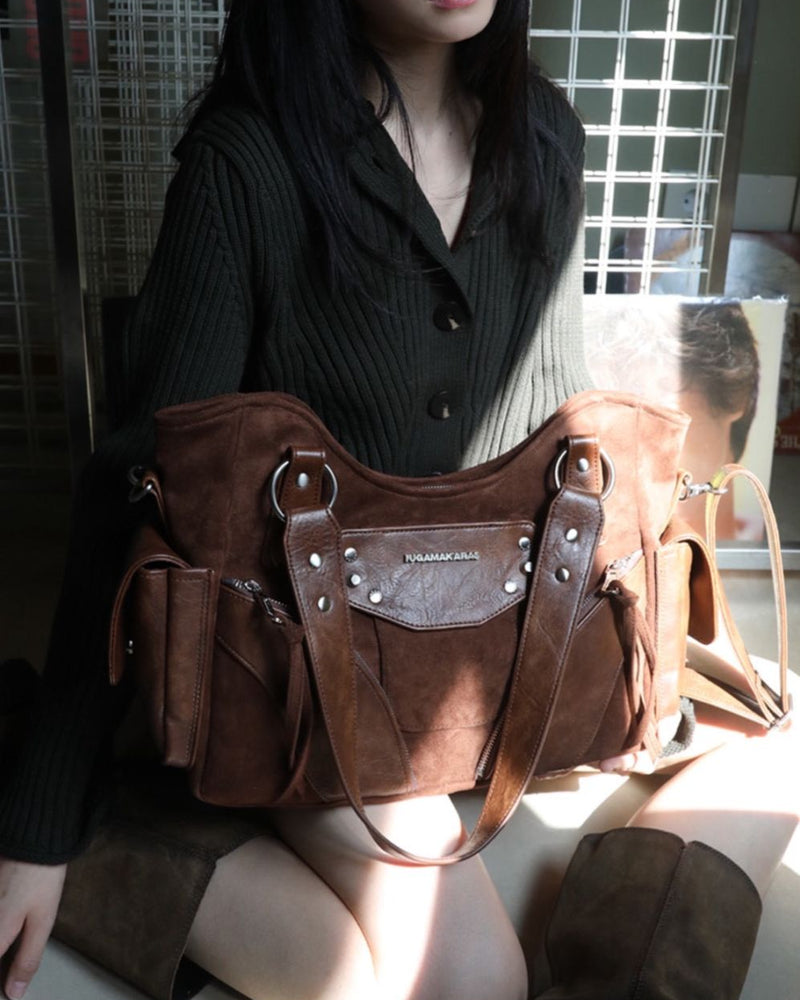 【IUGAMAKARAS】Studded Suede Shoulder Bag