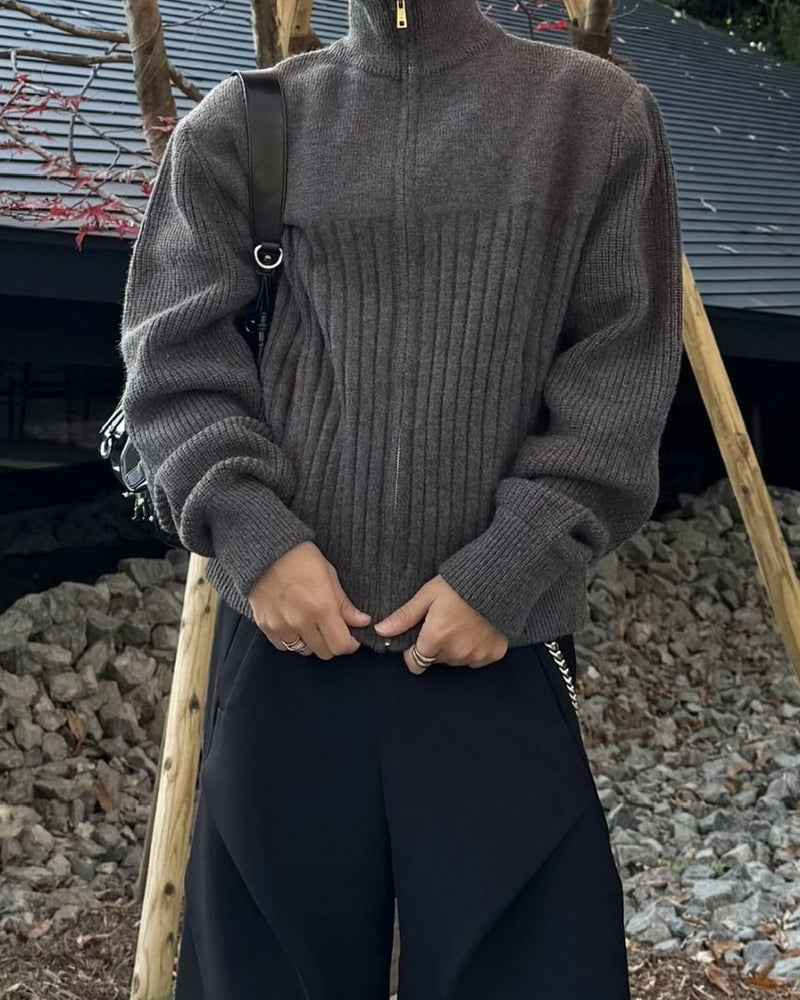 国際配送【RENOL】high neck zip up knit