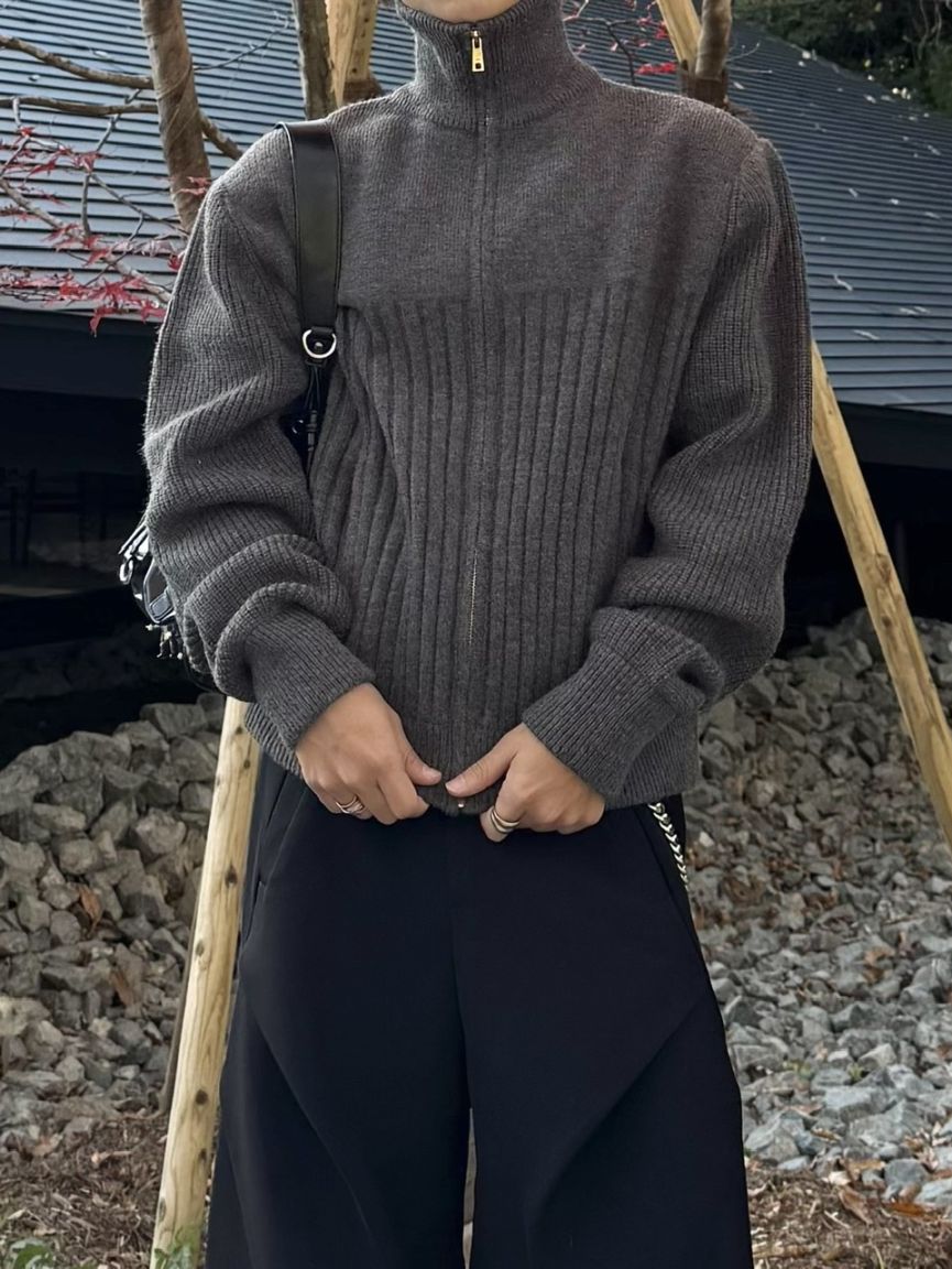 国際配送【RENOL】high neck zip up knit