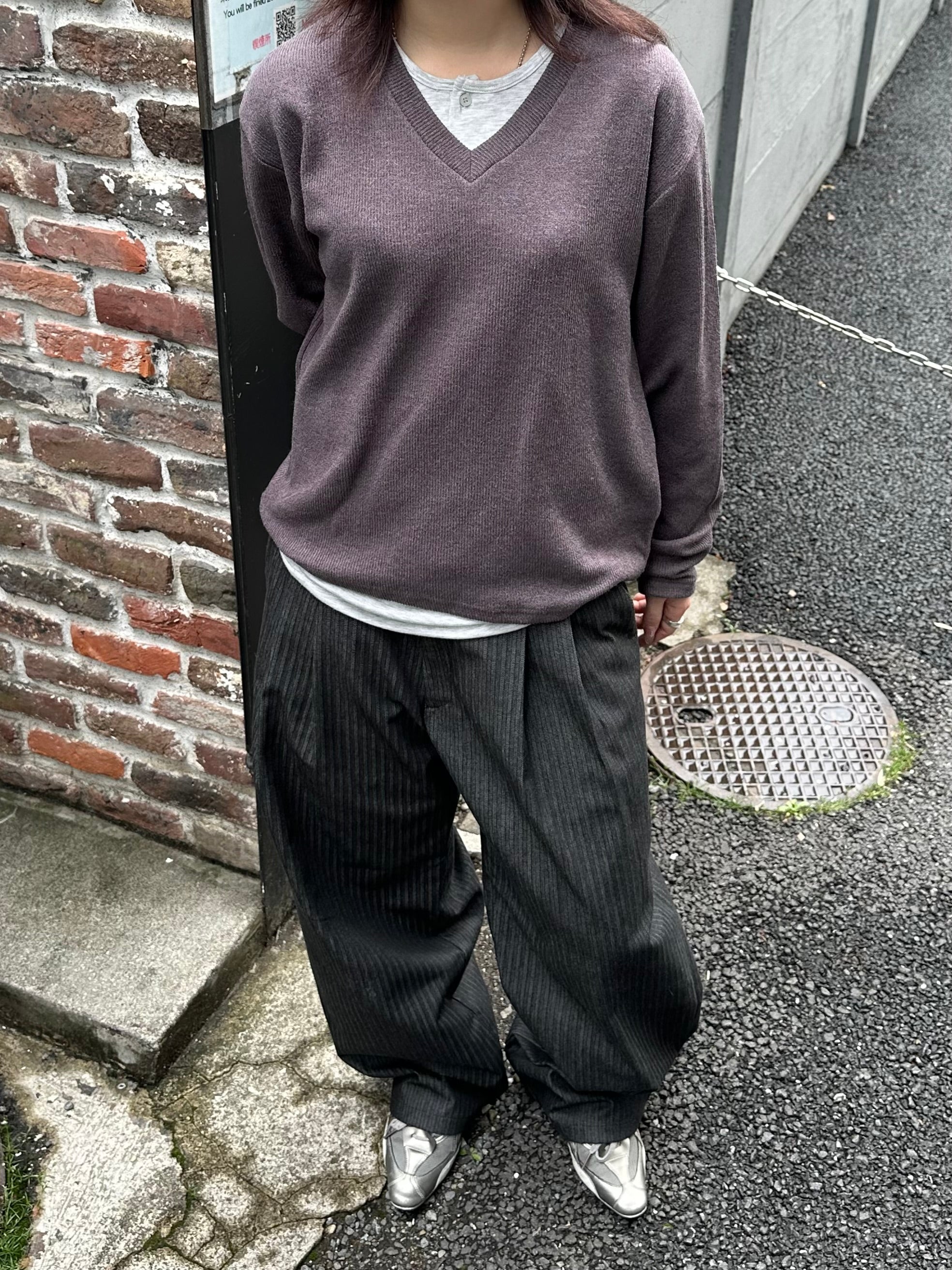 大阪店WEB限定受注制【Chikashitsu +】layered v-neck knit (3color)