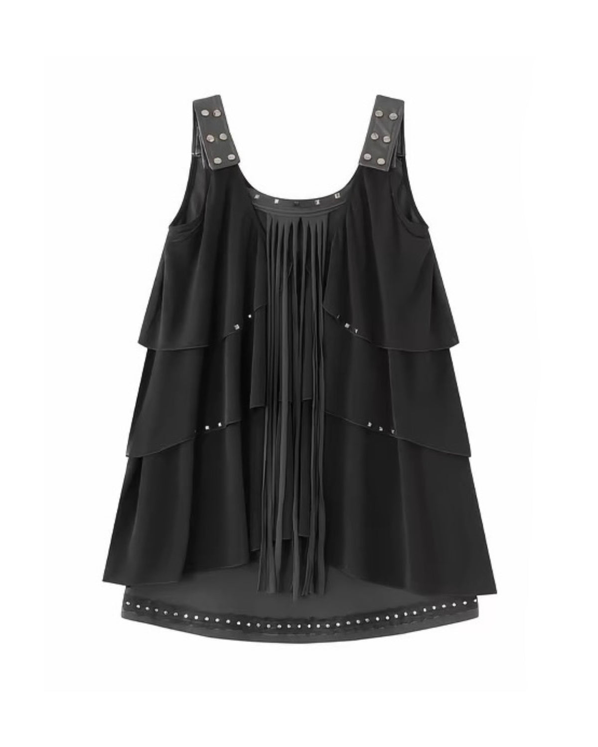 【Cest Nous】Black Tassel Layered Cake Slip Dress