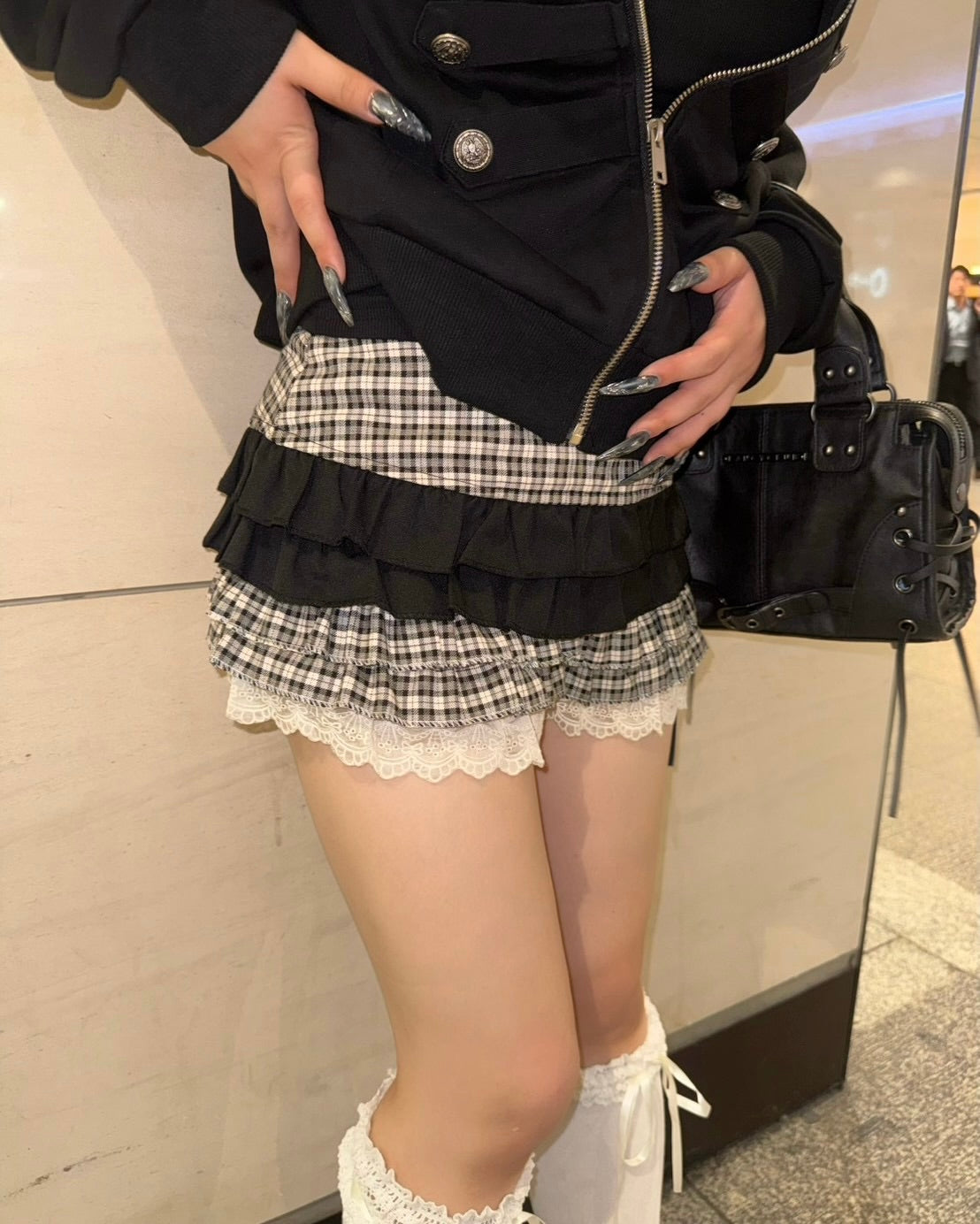 大阪店 WEB限定 受注制【Never mind the XU】Doll Check Layered Skirt