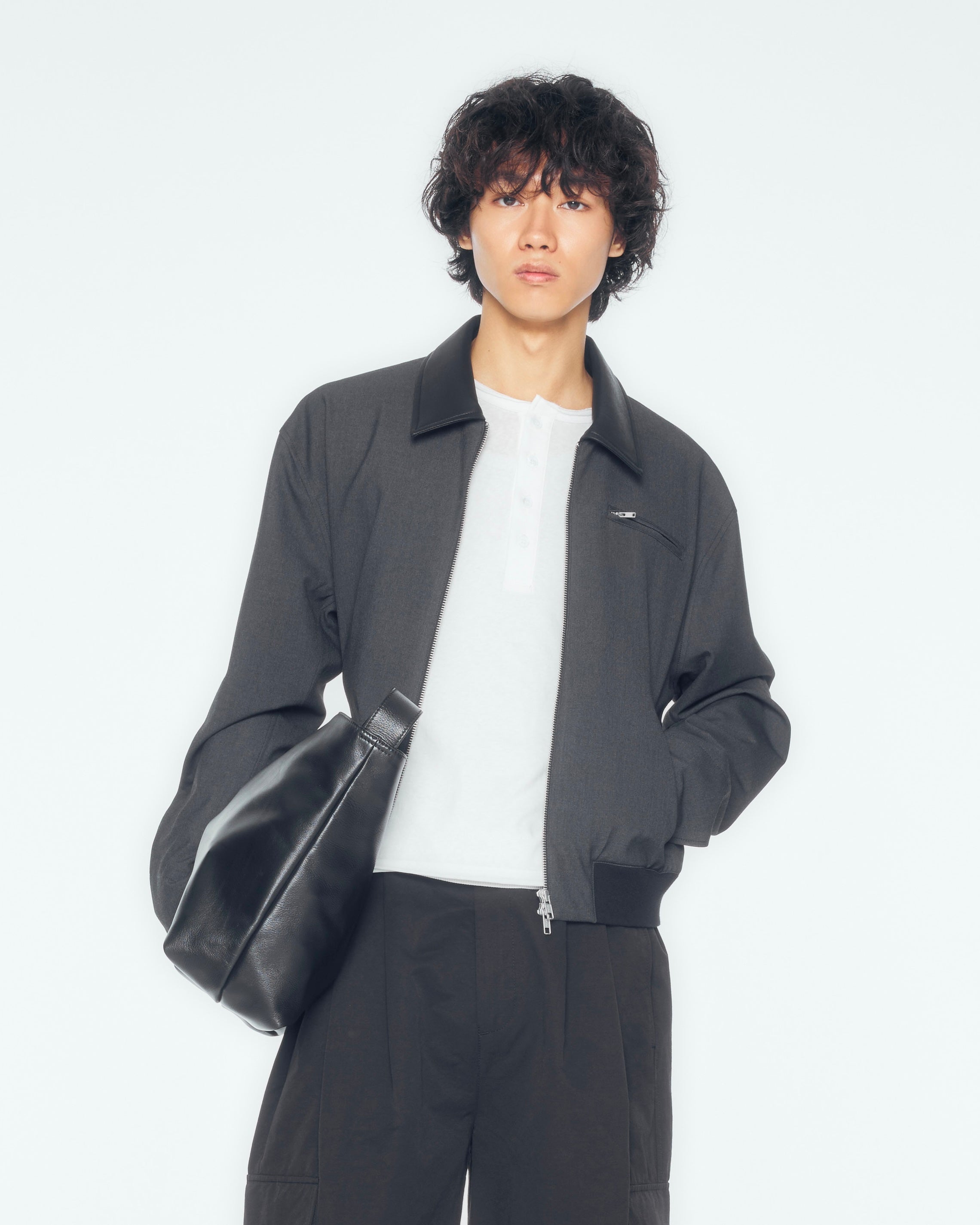 【CS】leather trim zip up jacket