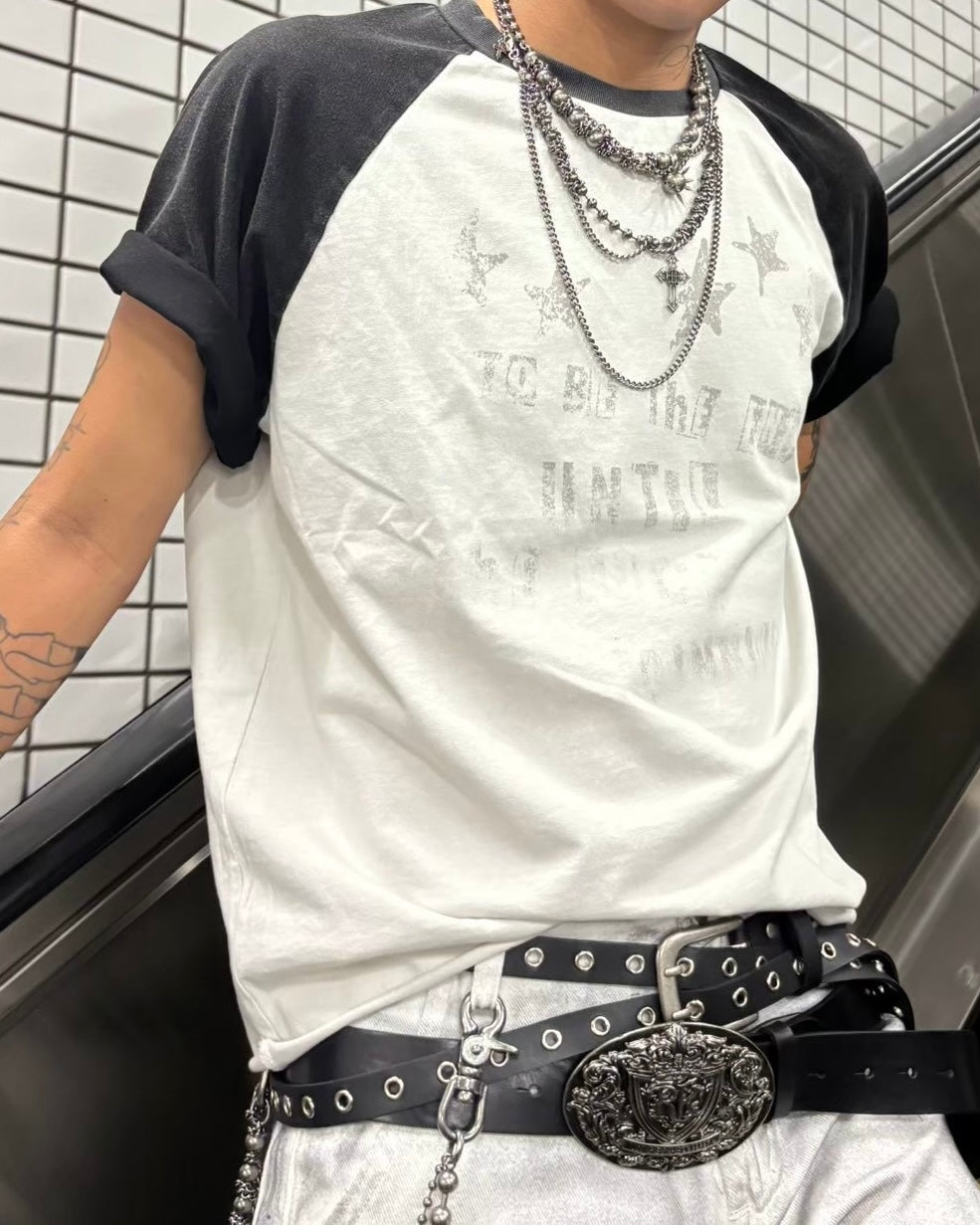国際配送【Never mind the XU】star print raglan T-shirt (2color)
