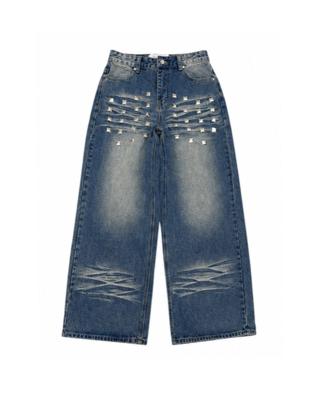 国際配送【Never mind the XU】studs washed wide denim pants (2color)