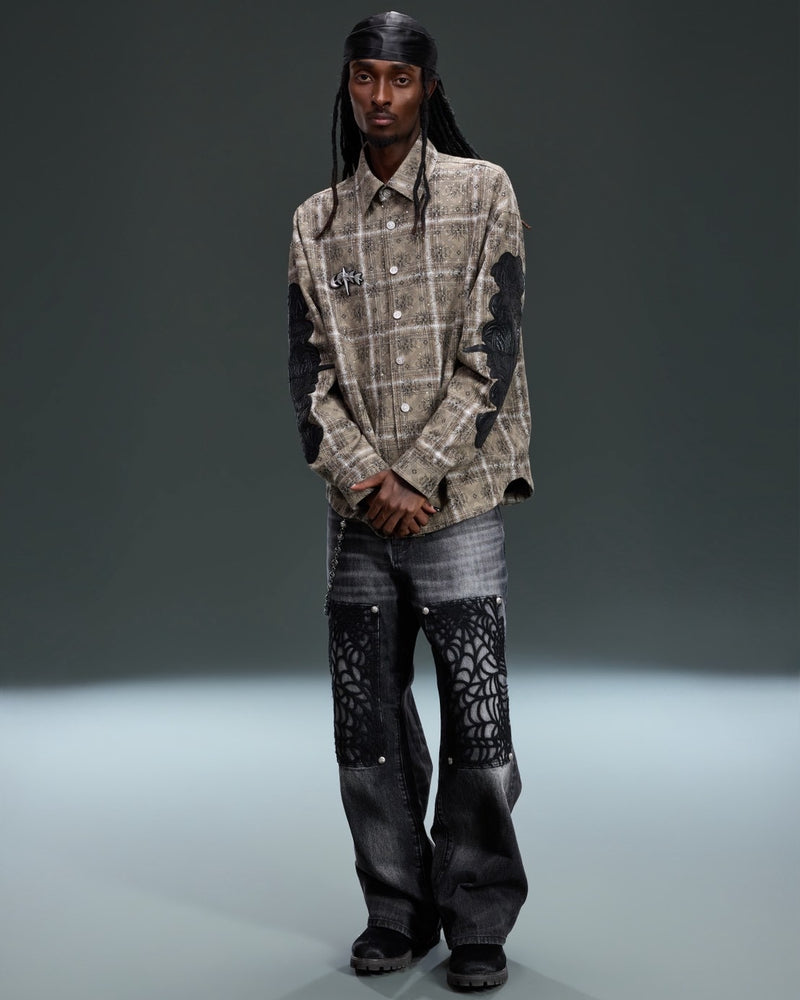 【The Boy Has No Patience】STARRY PATTERN RHINESTONE LEATHER SHIRT